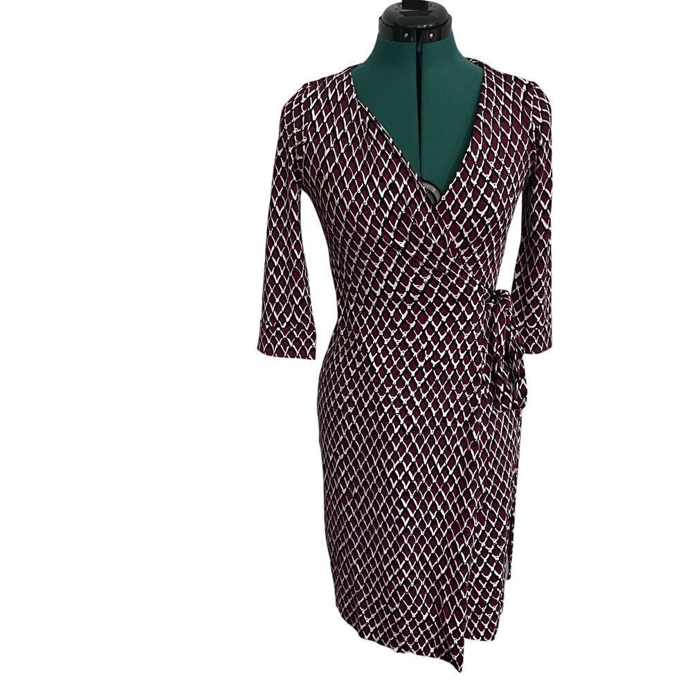 Diane‎ Von Furstenberg Geometric Printed Wrap Dress Maroon New Julian Two Size 0